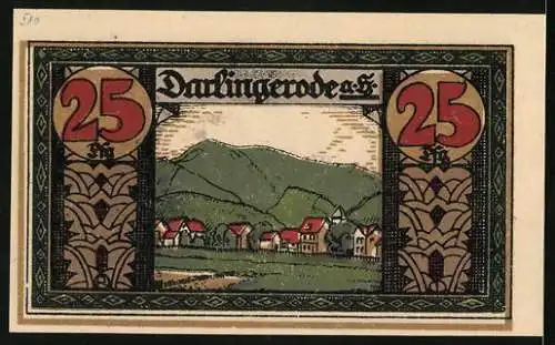 Notgeld Darlingerode a. H. 1921, 25 Pfennig, Ortsansicht und Wappen