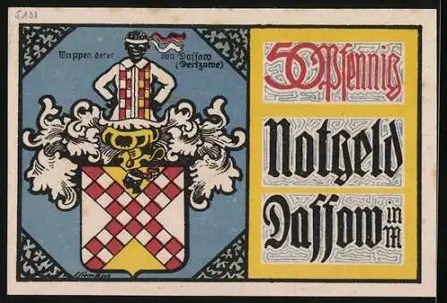 Notgeld Dassow i. M. 1922, 50 Pfennig, Kirche und Wappen