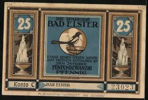 Notgeld Bad Elster, 25 Pfennig, Gesamtansicht des Ortes