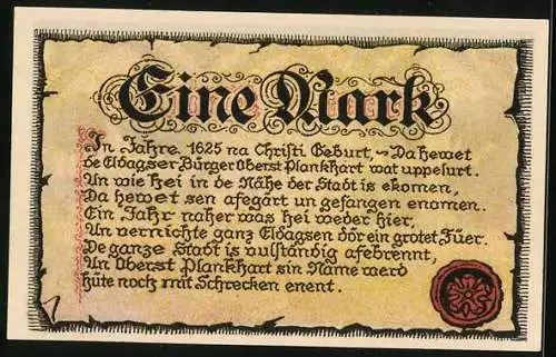 Notgeld Eldagsen 1921, 1 Mark, Kriegerdenkmal 1866 und 1870-71, Gutschein