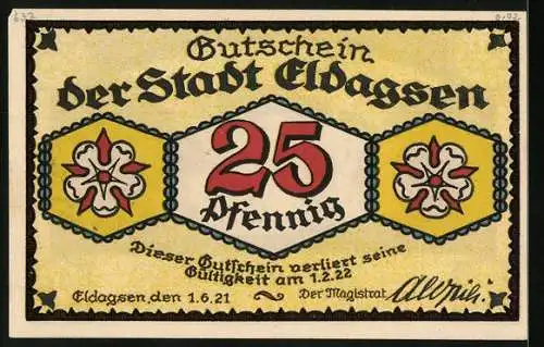 Notgeld Eldagsen 1921, 25 Pfennig, Schloss und Wappen, Gutschein