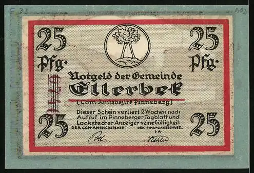 Notgeld Ellerbek, 25 Pfennig, Bauerngehöft