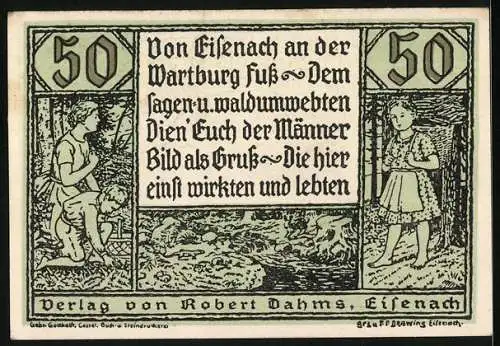 Notgeld Eisenach, 50 Pfennig, Notgeldsammler, Konterfei eines Mannes mit Bart und Brille