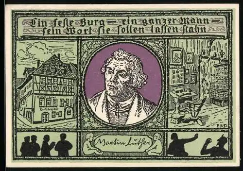 Notgeld Eisenach, 50 Pfennig, Bildnis Martin Luther, Lutherhaus und -stube