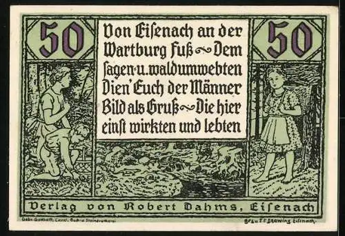 Notgeld Eisenach, 50 Pfennig, Bildnis Martin Luther, Lutherhaus und -stube