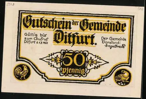 Notgeld Ditfurt 1921, 50 Pfennig, Bauer Geelbein