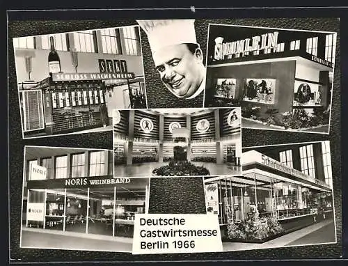 AK Berlin, Deutsche Gastwirtsmesse 1966, Stände von Scharlachberg, Noris und Söhnlein