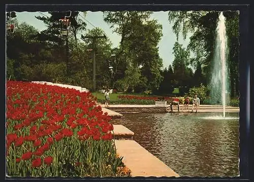 AK Saarbrücken, Deutsch-französische Gartenschau 1960, Quellfontäne im Ehrental