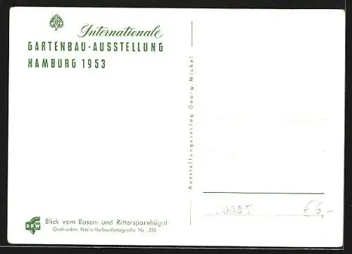 AK Hamburg, Internationale Gartenbau-Ausstellung 1953, Blick vom Rosen- und Ritterspornhügel