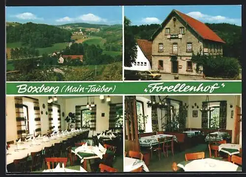 AK Boxberg / Main-Tauber, Gasthaus Forellenhof, Speisezimmer, Umland