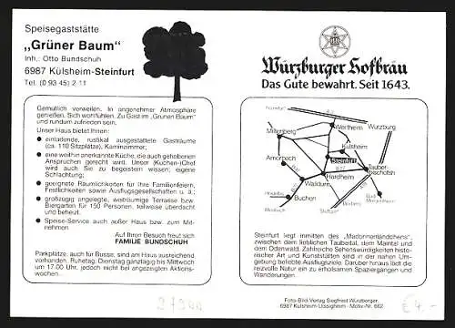 AK Külsheim-Steinfurt / Baden, Die Speisegaststätte Grüner Baum, Inh. Otto Bundschuh, mit Innenansichten