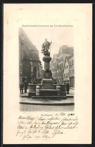 AK Stuttgart, Nachtwächterbrunnen am Leonhardsplatz