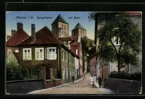 AK Münster i. W., Spiegelturm mit Dom