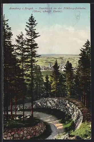AK Annaberg / Erzgebirge, Durchblick an der Pöhlberg-Bobbahn