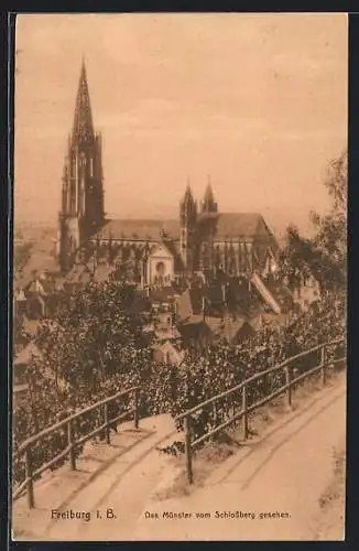 AK Freiburg i. B., Das Münster vom Schlossberg gesehen