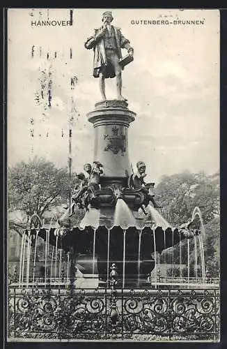 AK Hannover, Blick auf den Gutenberg-Brunnen