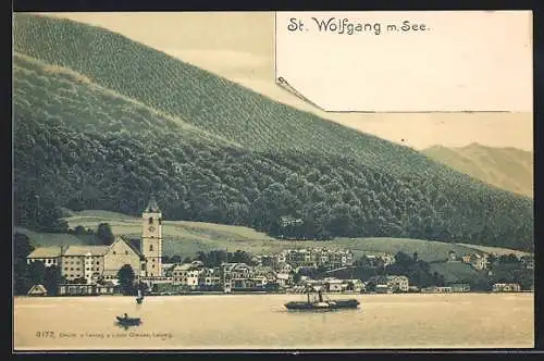 Lithographie St. Wolfgang, Ortsansicht am See