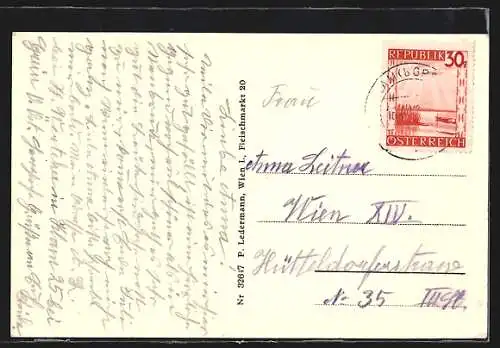 AK Klam bei Grein, Platzpartie mit Kirche und Automobil