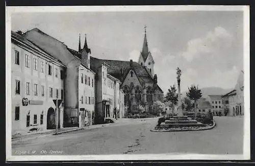 AK Aigen i.M., Ortspartie mit Kirche