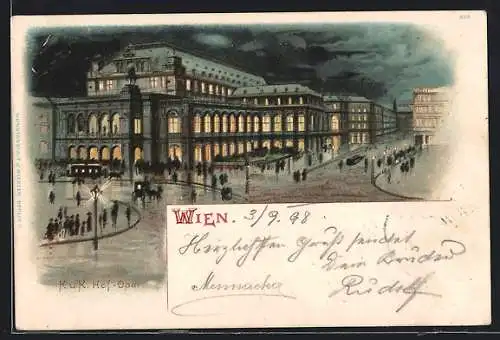 Lithographie Wien, Oper bei Nacht