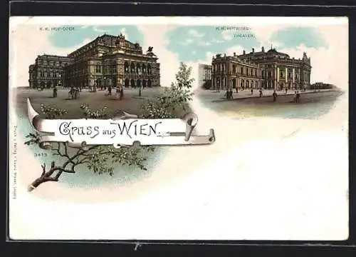 Lithographie Wien, K.K. Hof-Oper und K.K. Hofburg-Theater