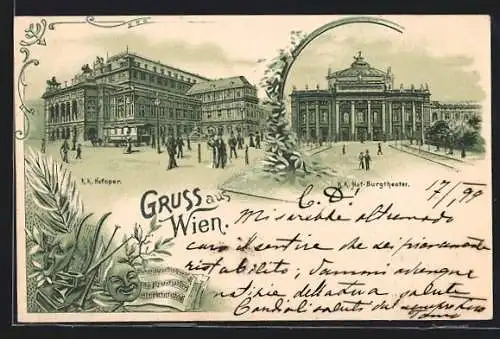 Lithographie Wien, K. K. Hofoper, K. K. Hof-Burgtheater