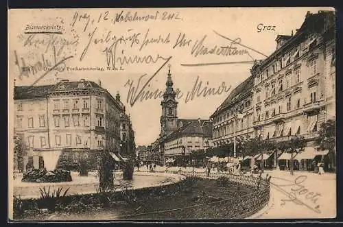 AK Graz, Bismarckplatz mit Fontaine