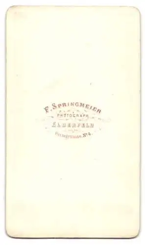 Fotografie F. Springmeier, Elberfeld, junger Mann im dunklen Anzug mit Weste und Tolle