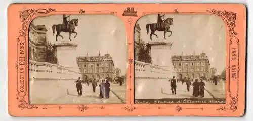 Stereo-Fotografie E. H. Paris, Ansicht Paris, Statue d' Etienne Marcel, Halt gegens Licht