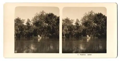 Stereo-Fotografie NPG, Berlin, Ansicht Palästina, Jäger mit Steinschlossgewehr auf dem Jordan