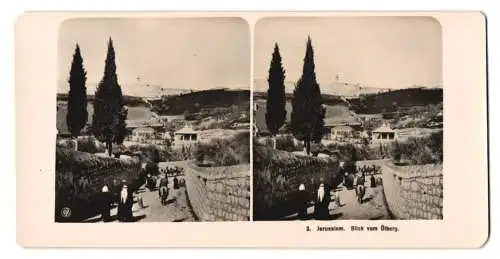 Stereo-Fotografie NPG, Berlin, Ansicht Jerusalem, Blick vom Ölberg nach der Stadt mit Stadtmauer