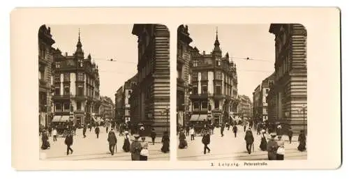 Stereo-Fotografie NPG, Berlin, Ansicht Leipzig, Blick in die Petersstrasse mit Geschäftigen treiben