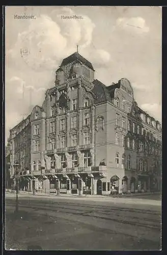 AK Hannover, Strassenpartie am Hansa-Haus