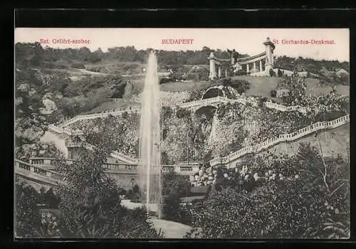 AK Budapest, St. Gerhardus-Denkmal und Fontäne