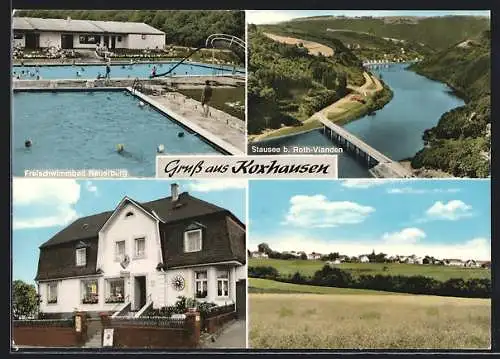 AK Koxhausen, Kaufhaus und Gasthaus Klaus Kiemen, Freischwimmbad, Stausee b. Roth-Vianden