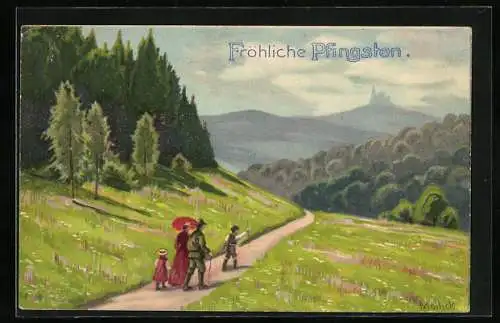Künstler-AK Alfred Mailick: Sonntagsspaziergang in der Natur, Fröhliche Pfingsten
