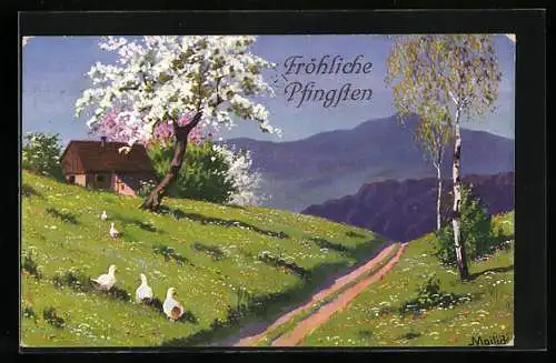 Künstler-AK Alfred Mailick: Schöne Frühlingslandschaft mit Enten
