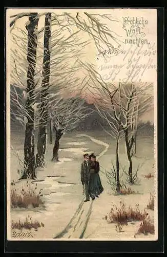 Künstler-AK Alfred Mailick: Paar beim Winterspaziergang