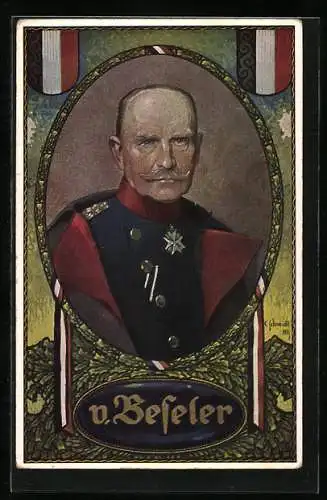 Künstler-AK C. Schmidt, Heerführer General von Beseler inUniform mit Orden Pour le Merite