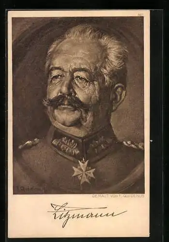 Künstler-AK Fritz Quidenus: Portrait von General Karl Litzmann in Uniform mit Orden