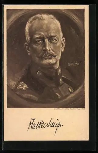 Künstler-AK Portrait des Heerführers Falkenhayn