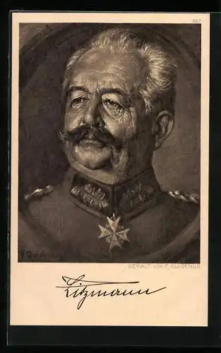 Künstler-AK Fritz Quidenus: Portrait des Heerführers Litzmann in Uniform