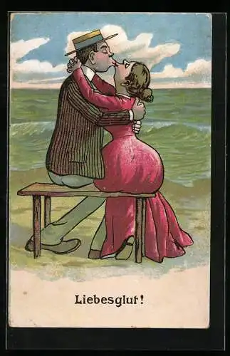 Künstler-AK Liebesglut, Liebespaar am Meer