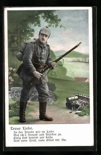 AK Infanterie-Soldat in Uniform mit Pickelhaube und Gewehr