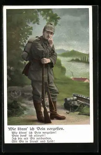 AK Infanterie-Soldat in Uniform mit Gewehr und Pickelhaube