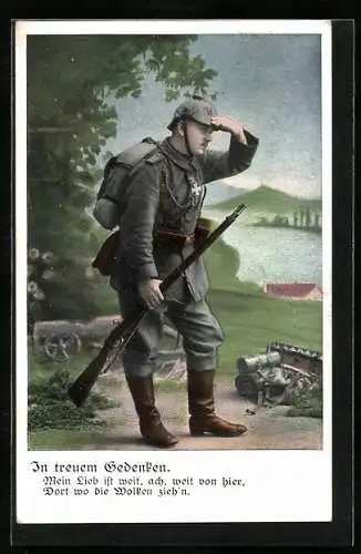 AK Infanterie-Soldat mit Pickelhaube und Gewehr