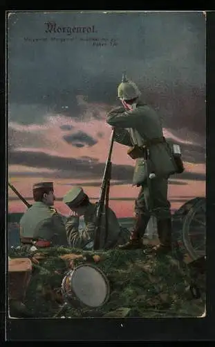 AK Morgenrot Frontsoldaten beobachten den Sonnenaufgang am Tag der Schlacht