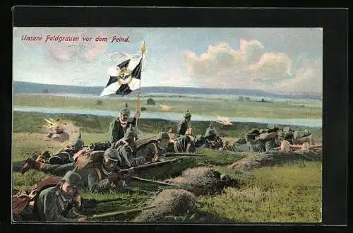 AK Infanterie-Soldaten in Uniform unter Beschuss im Feld