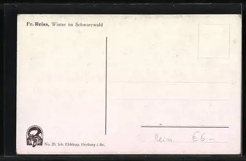 Künstler-AK Fritz Reiss: Winter im Schwarzwald mit untergehender Sonne