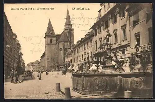 AK Ansbach / Bayern, Oberer Markt mit Johanneskirche